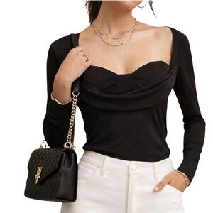 ASTR The Label Elegant Black Long Sleeve Bodysuit • Size Large • NEW WITH TAGS